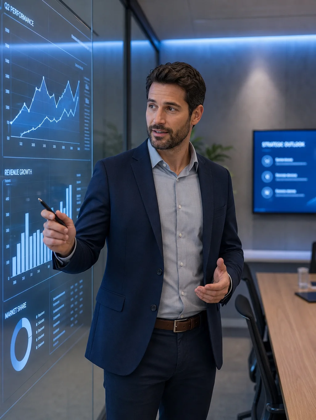 Consultant reviewing technical documentation in a secure office